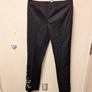 Sigrid Olsen Black Pants with White Floral Detail